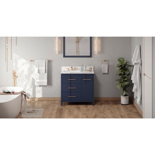 Jeffrey Alexander 36In. Hale Blue Katara Vanity, Left Offset, Calacatta Vienna Quartz Vnity Top, Undrmnt Rctngl Bowl VKITKAT36BLCQR - main